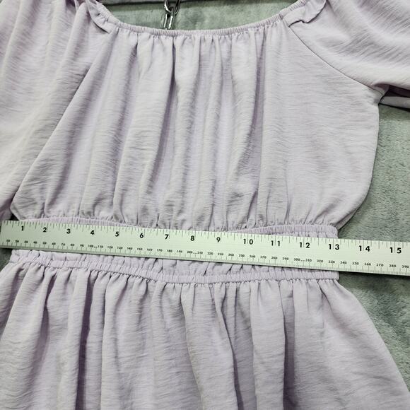 Nine West Top Womens S Purple Squareneck Peplum Blouse Stretch Elastic Cuffs - Picture 8 of 10